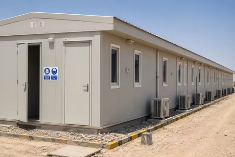 Accommodation blocks at the FOX9 base camp in the Libyan desert