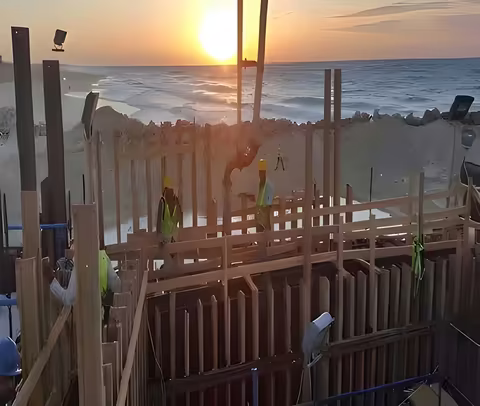 Formwork rising on the 15 m-high intake walls
